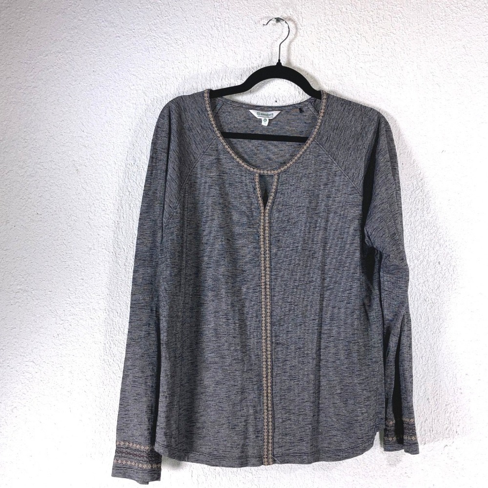 Aventura Womens XL Gray Space Dye Organic Cotton Tencel‎ Embroidered Top M14909